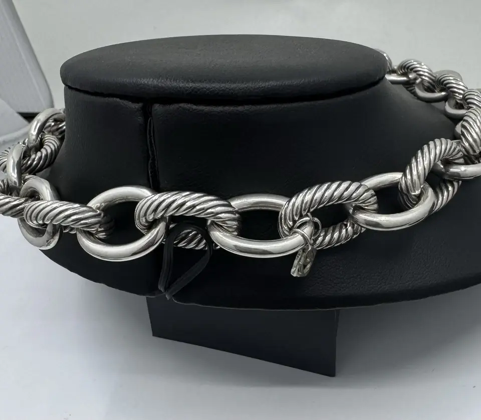Thumbnail: David Yurman Large Oval Link Midnight Melange Necklace 925 And Diamonds