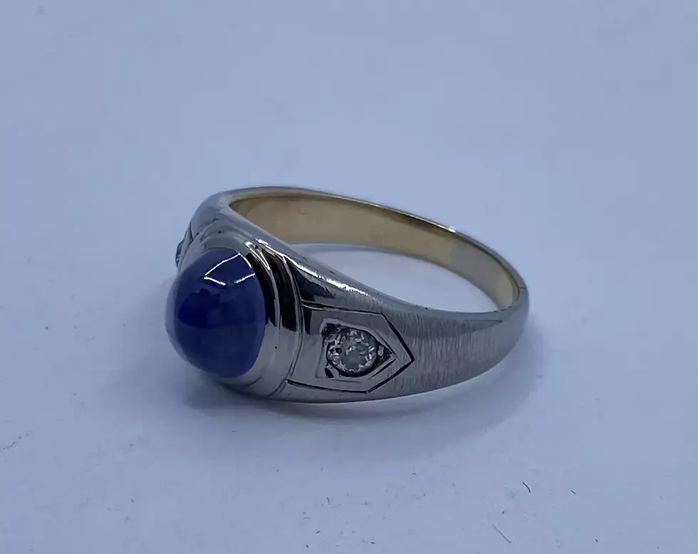Thumbnail: Antique Natural Star Sapphire And Old Mine Cut Diamond Ring Platinum And 14k