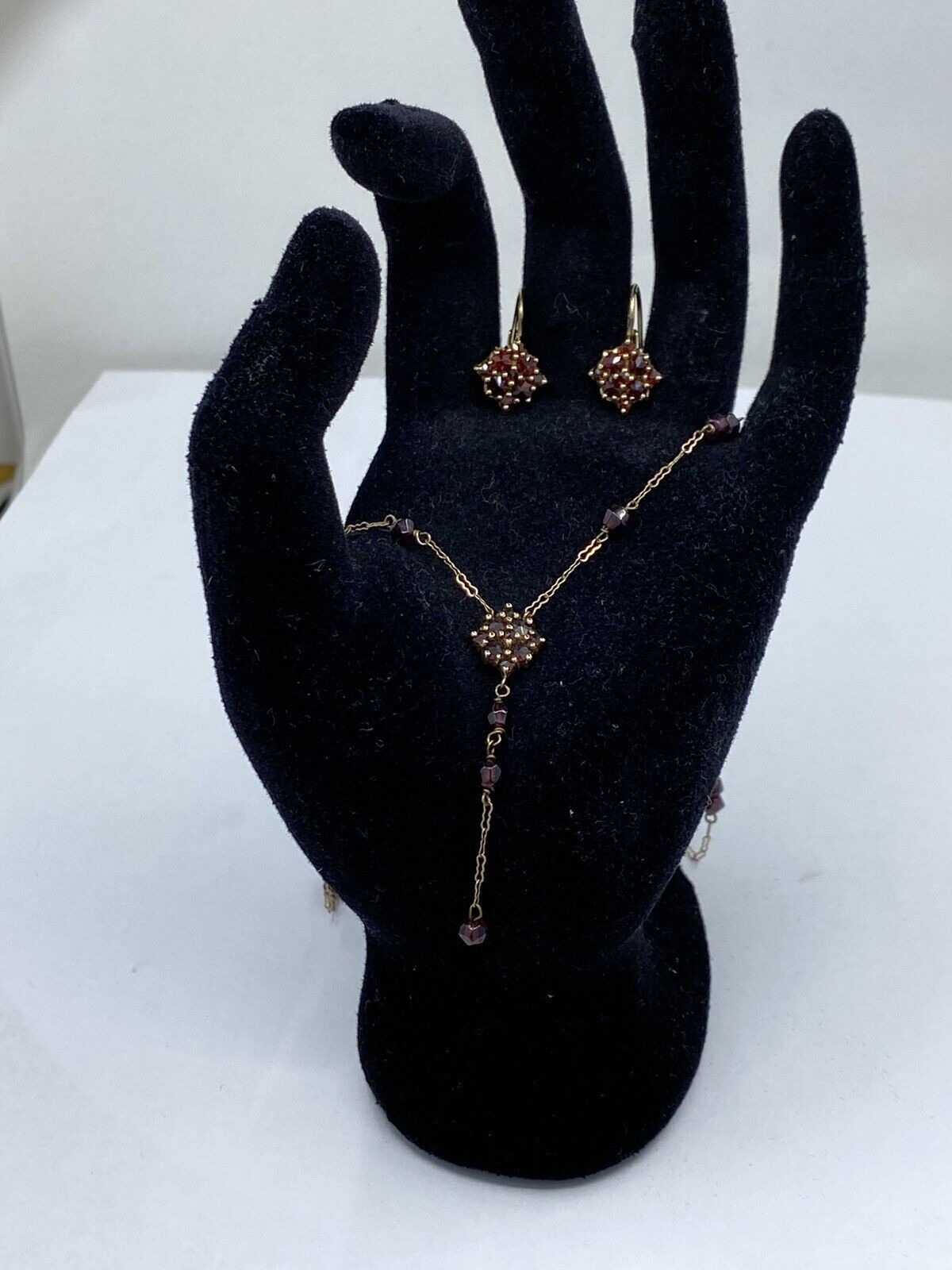 Bohemian Garnet Set Drop Necklace And Earrings