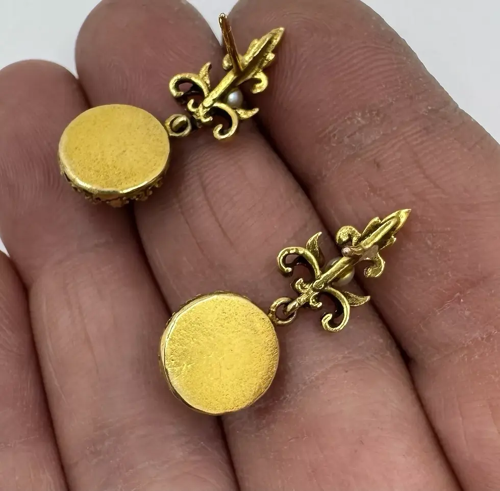Thumbnail: Antique 10K Amethyst And Seed Pearl Dangle Earrings