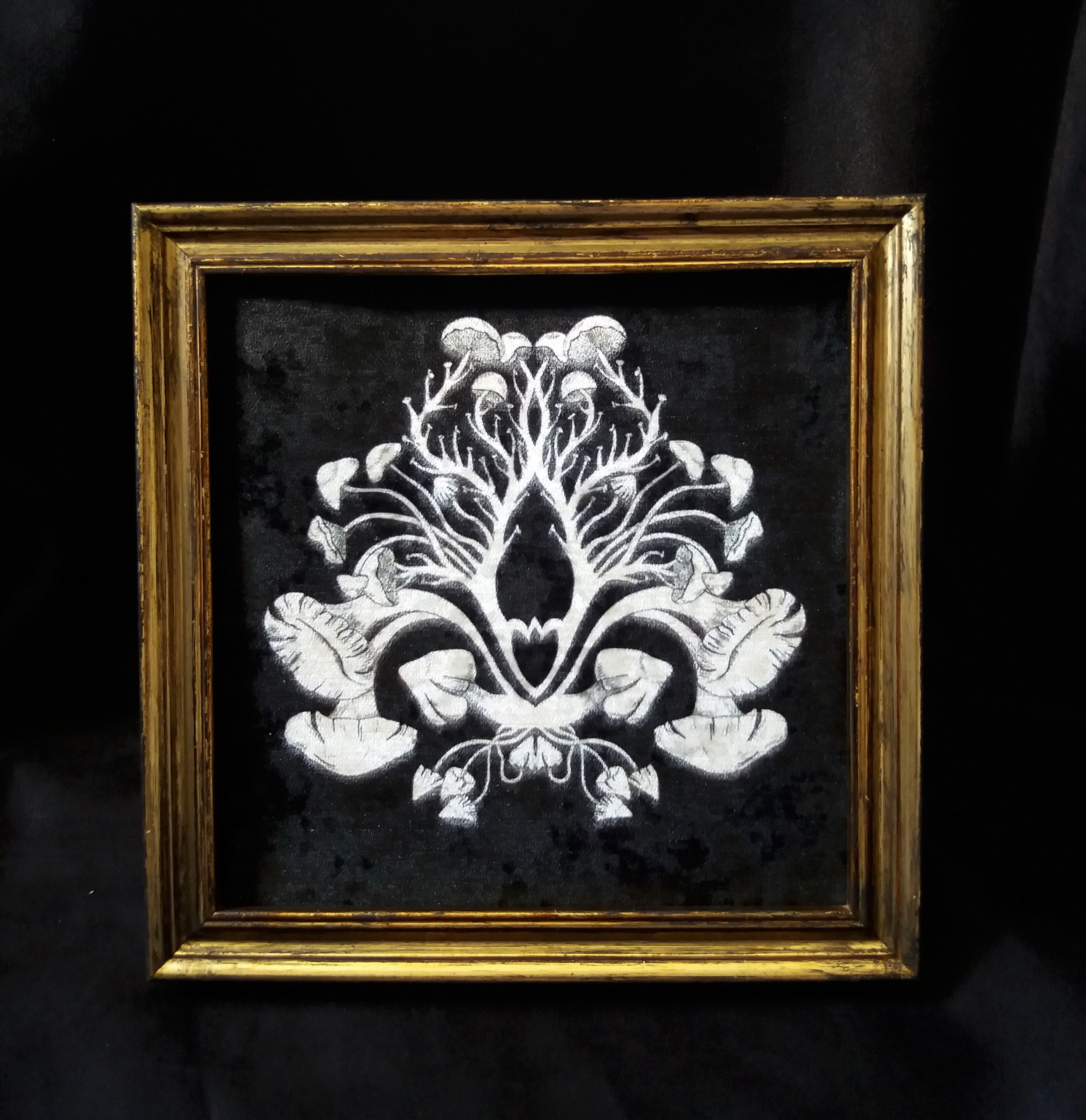 Framed Velvet Print - Mushroom Damask