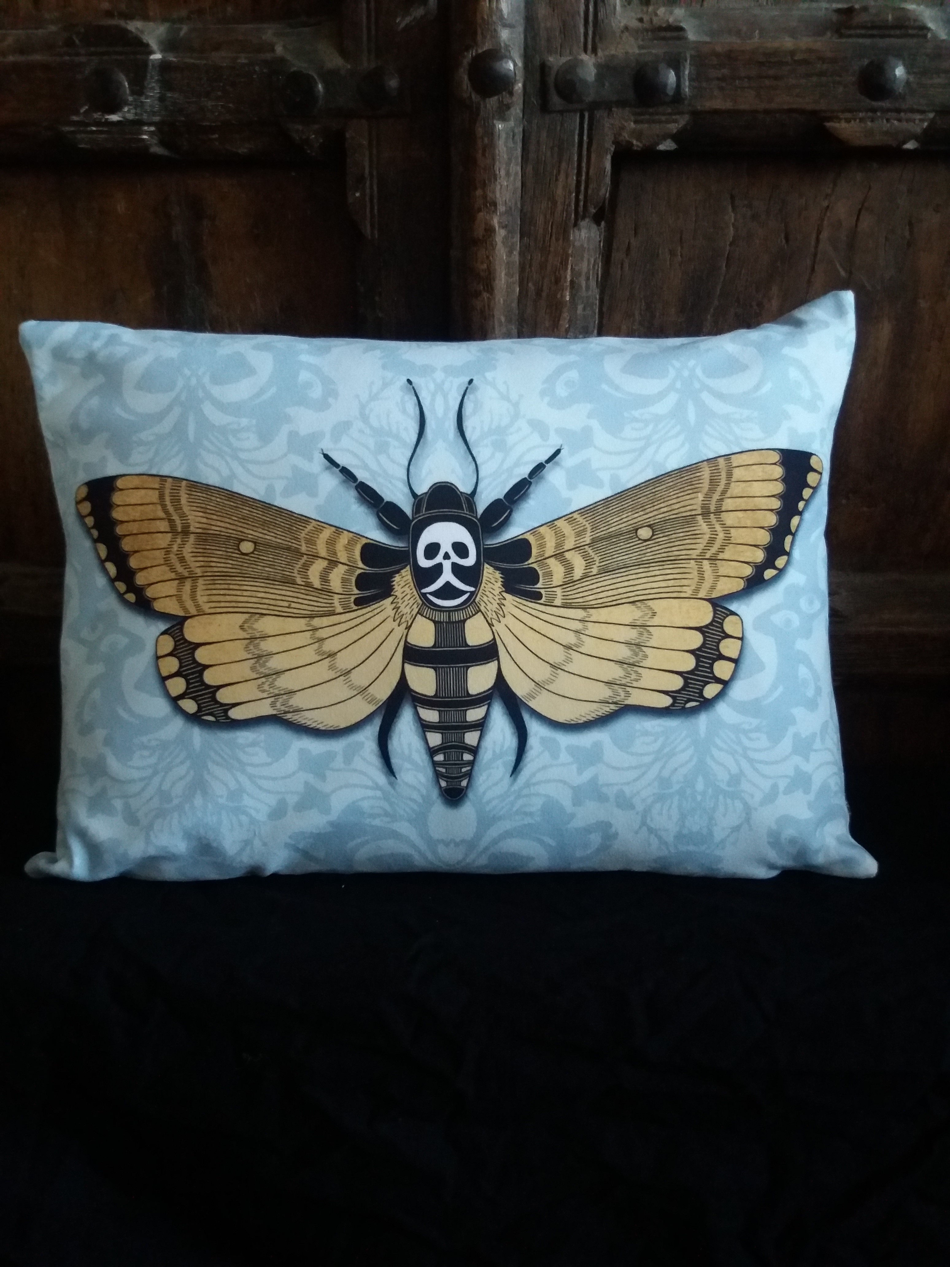 Deaths Head Hawk Moth - blue Cushion (Faux Suede)