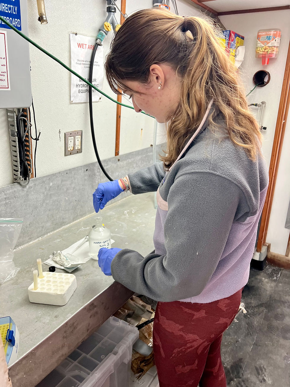 Figure 4. "Poisoning" water samples with mercuric chloride while aboard the R/V Pelican in the northern Gulf of Mexico. 