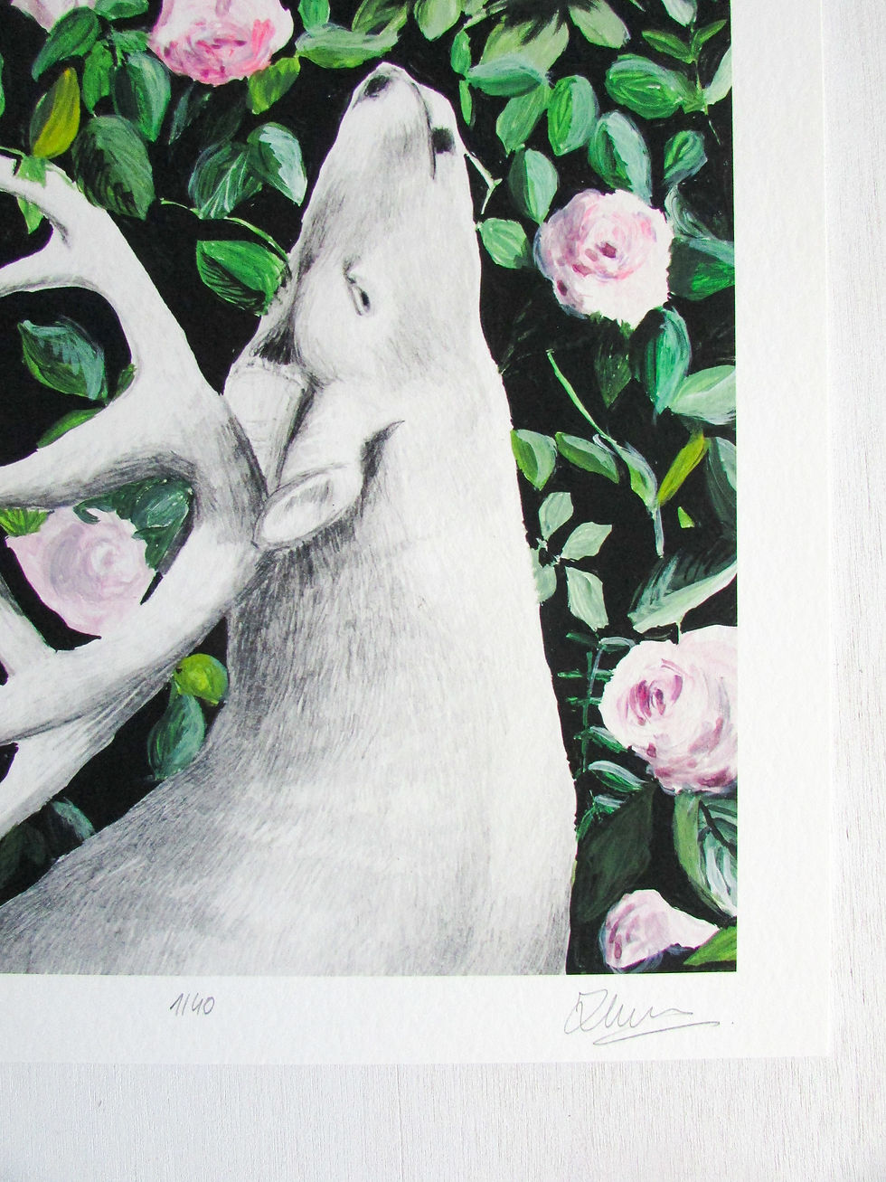 Thumbnail: "Le Cerf et les Roses" tirage giclée sur papier 42cm x 29,7cm