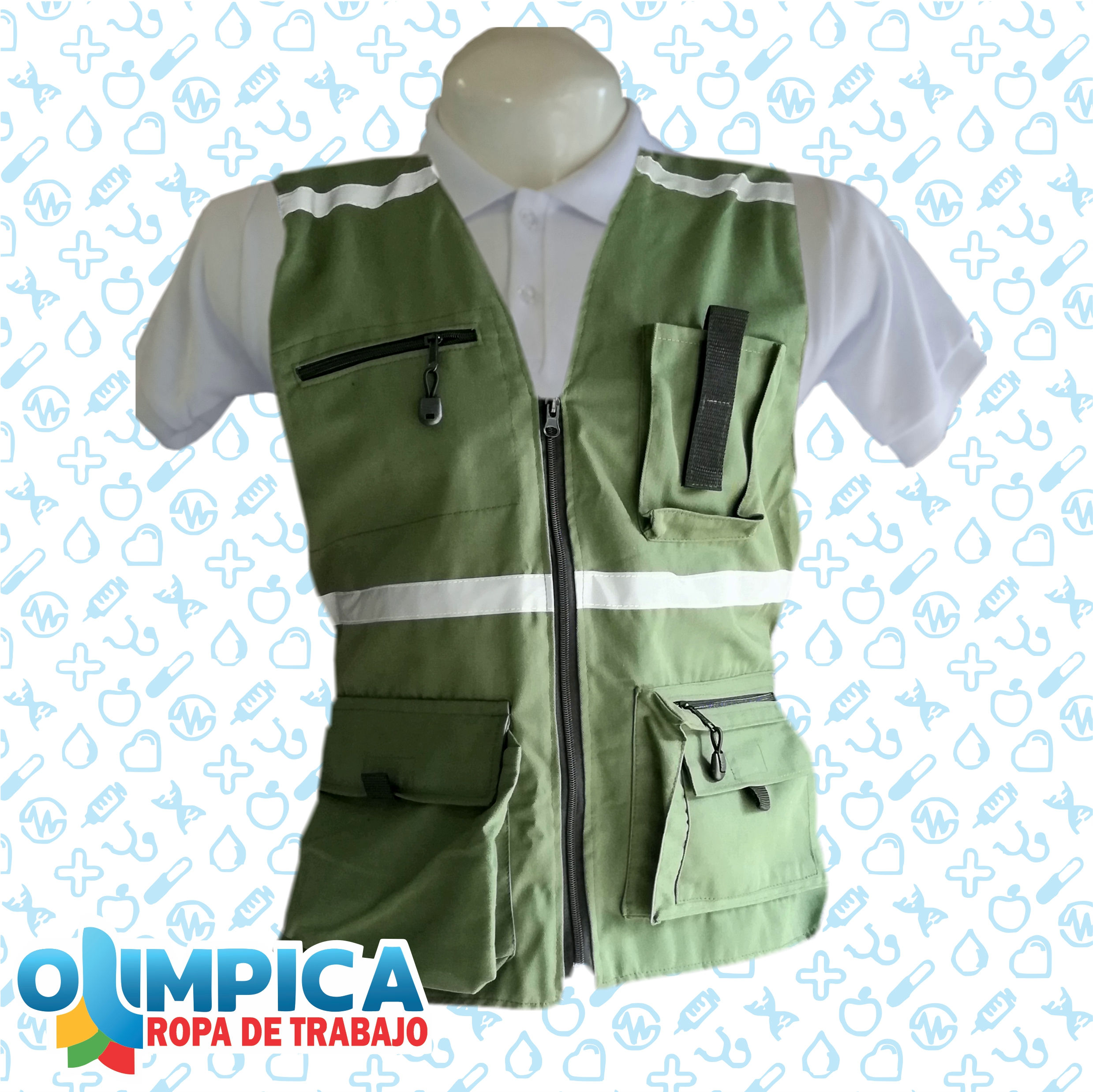 Chaleco verde militar con cintas reflectivas