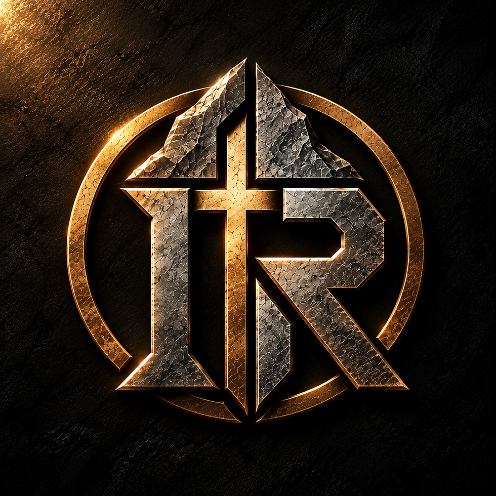 Metallic Builders Survey logo with cross and stone texture