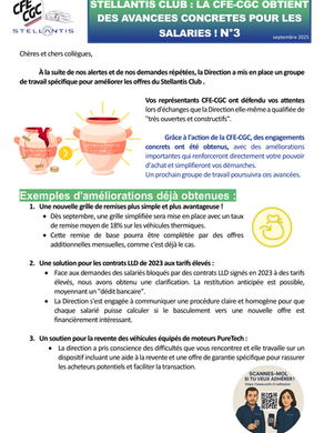 STELLANTIS CLUB : La CFE-CGC obtient des avancées concrètes pour les salariés ! N°3