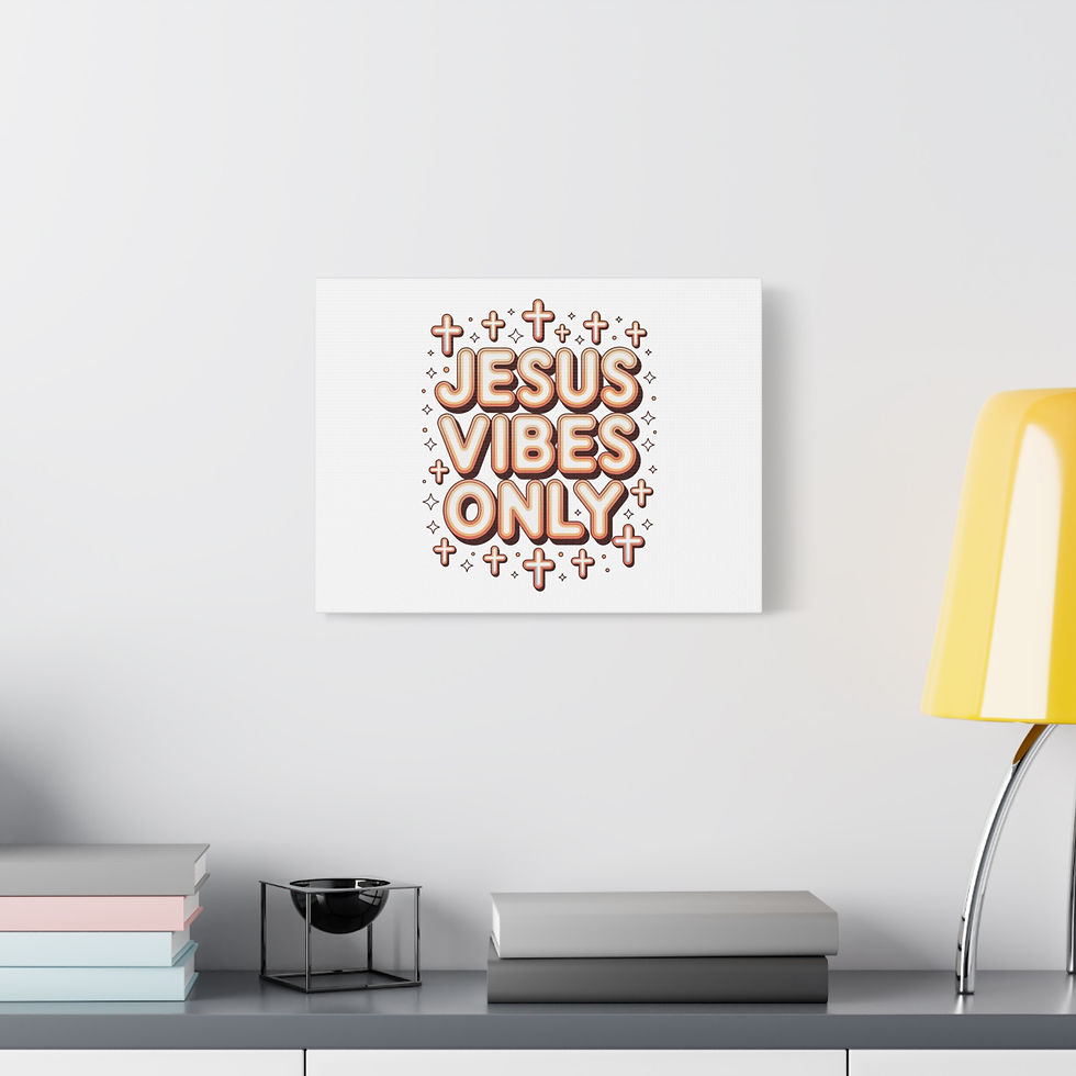 Thumbnail: Jesus Vibes Only Canvas | Y2K cyber holo aesthetic, chrome text retro tech print