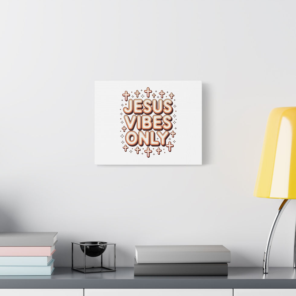 Thumbnail: Jesus Vibes Only Canvas | Y2K cyber holo aesthetic, chrome text retro tech print