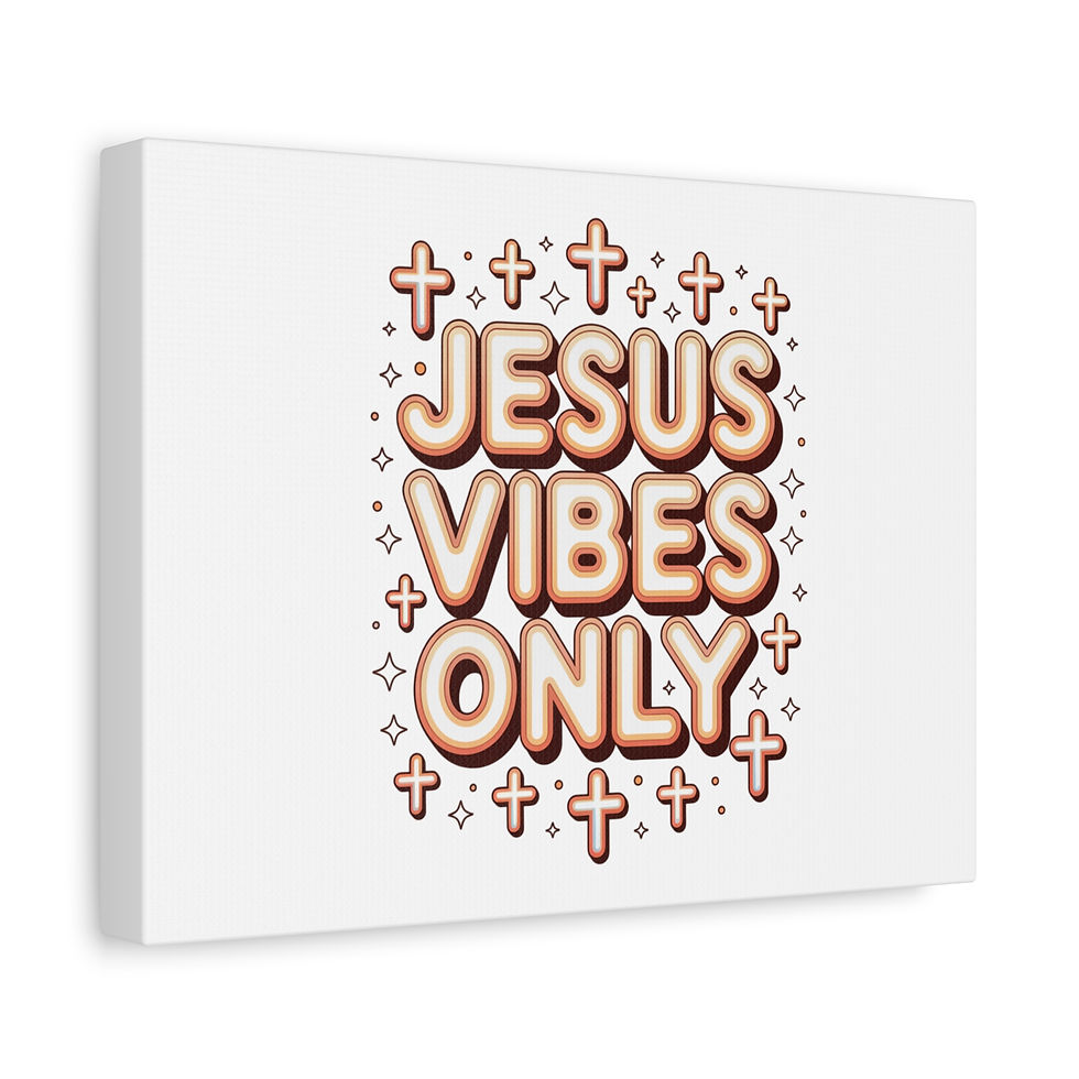 Thumbnail: Jesus Vibes Only Canvas | Y2K cyber holo aesthetic, chrome text retro tech print