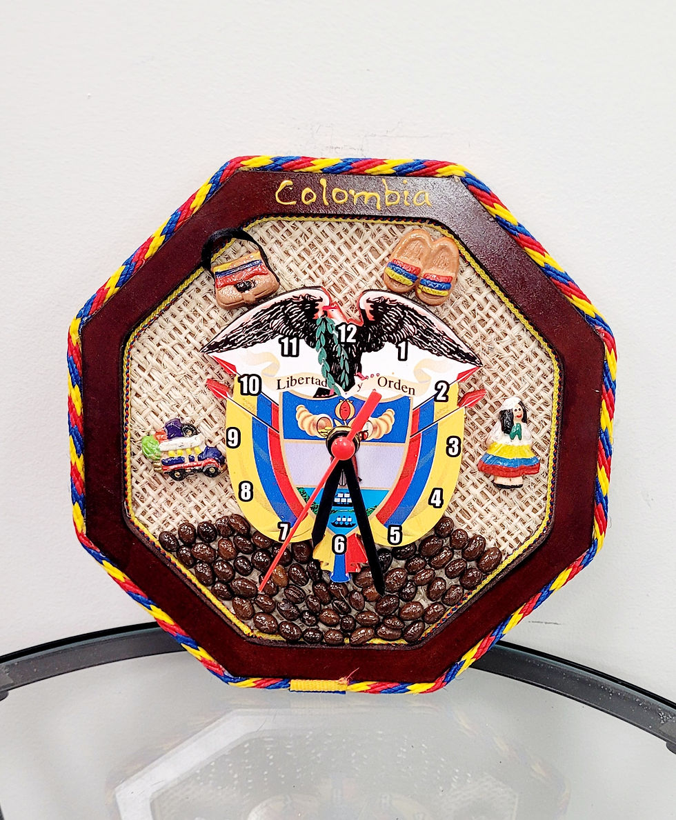 Miniatura: Colombian Wall Clock Handmade Reloj de Pared Colombiano Hexagonal Escudo Café