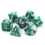 Thumbnail: Swirled dark green plastic dice with white numbers.