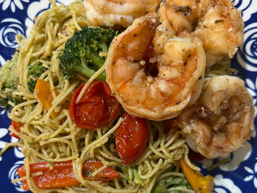 Basil Pesto Pasta with Cajun Shrimp and Vegetables