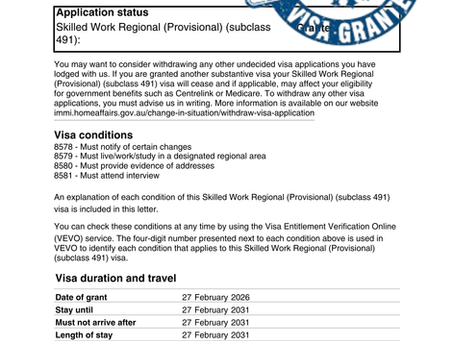 Syazwani's Skilled Work Regional (Provisional) Visa Approved