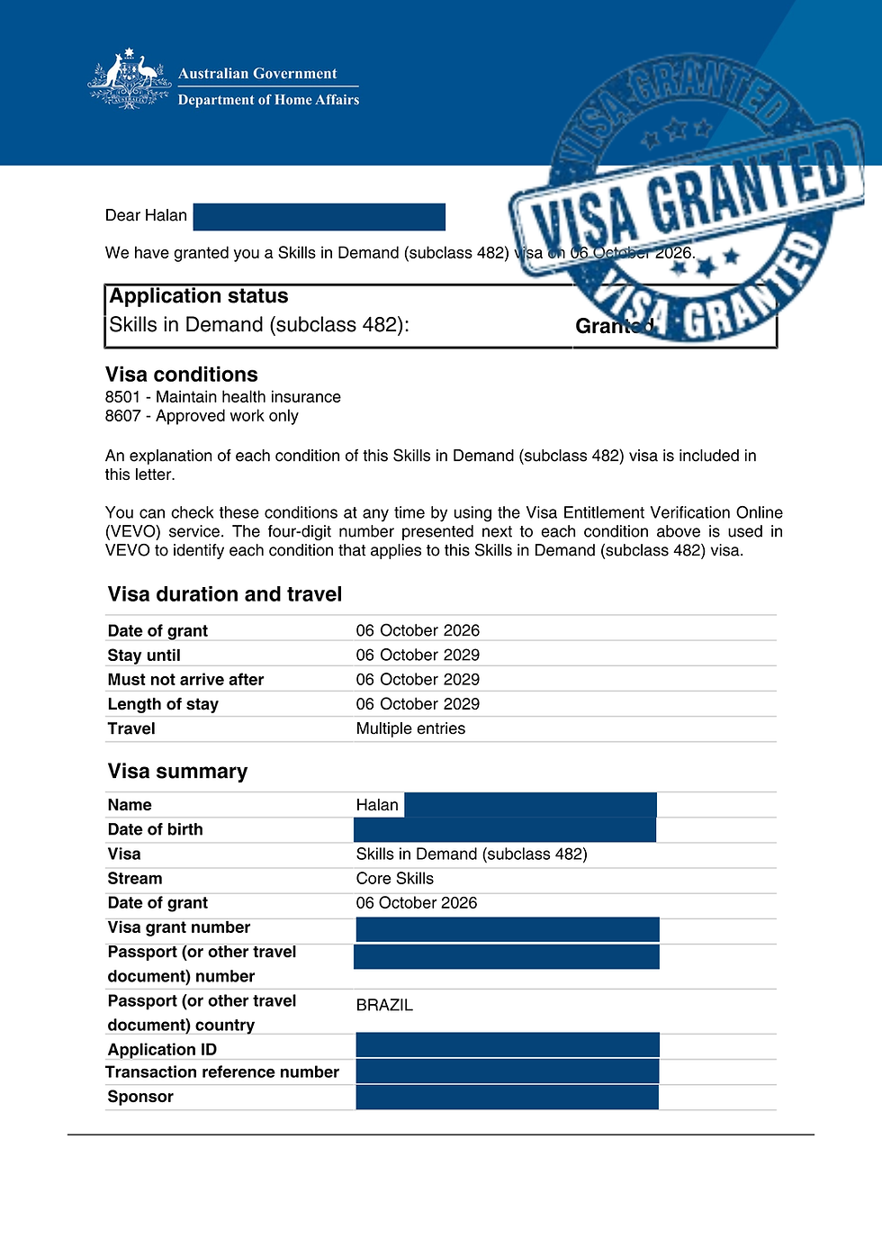 Halan's Skills in Demand Visa Approved