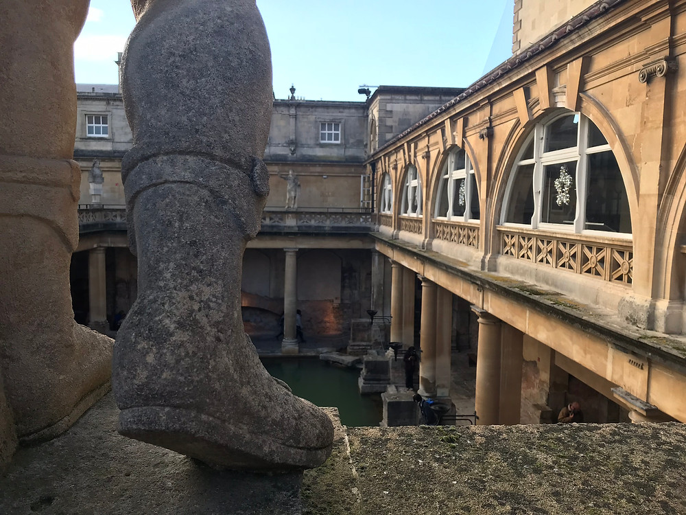 Roman Baths from the main courtyard from the balcony in Bath, England