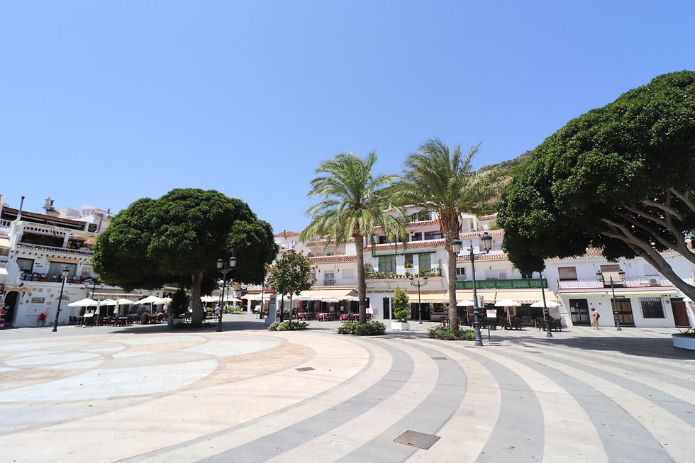 Plaza Virgen de la Peña empty on a sunny day in Mijas, Spain