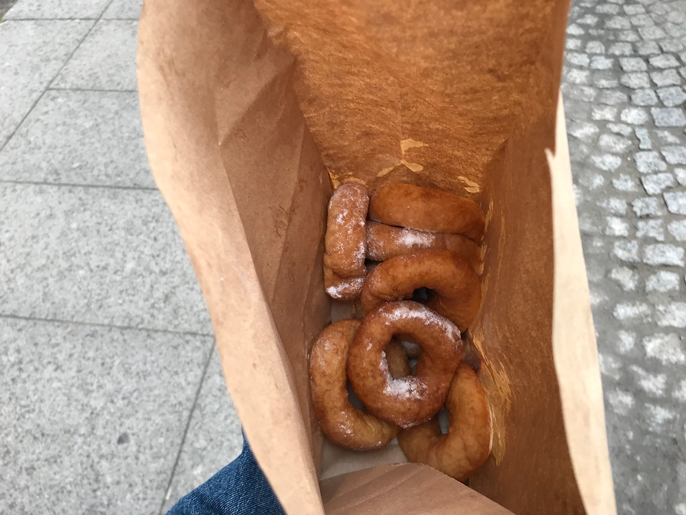 Paper bag with donuts in from Pyshechnaya st petersburg russia