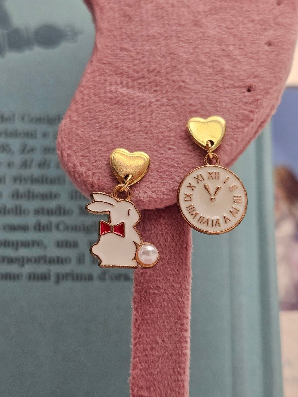 Orecchini Alice nel Paese delle Meraviglie con Bianconiglio e orologio