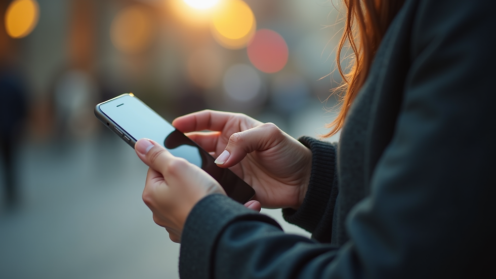 Eye-level view of a person using a smartphone to engage with social media