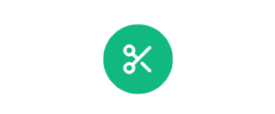 Scissors icon inside a green circle, cut or trim function.