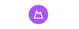 Purple mountain icon, purple circle with white outline, on black background.