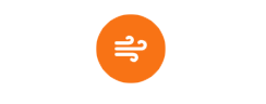 Orange circle with wind symbol representing windy weather condition.