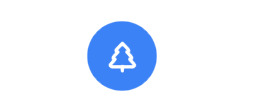 Blue circle with a white tree icon, on a black background.