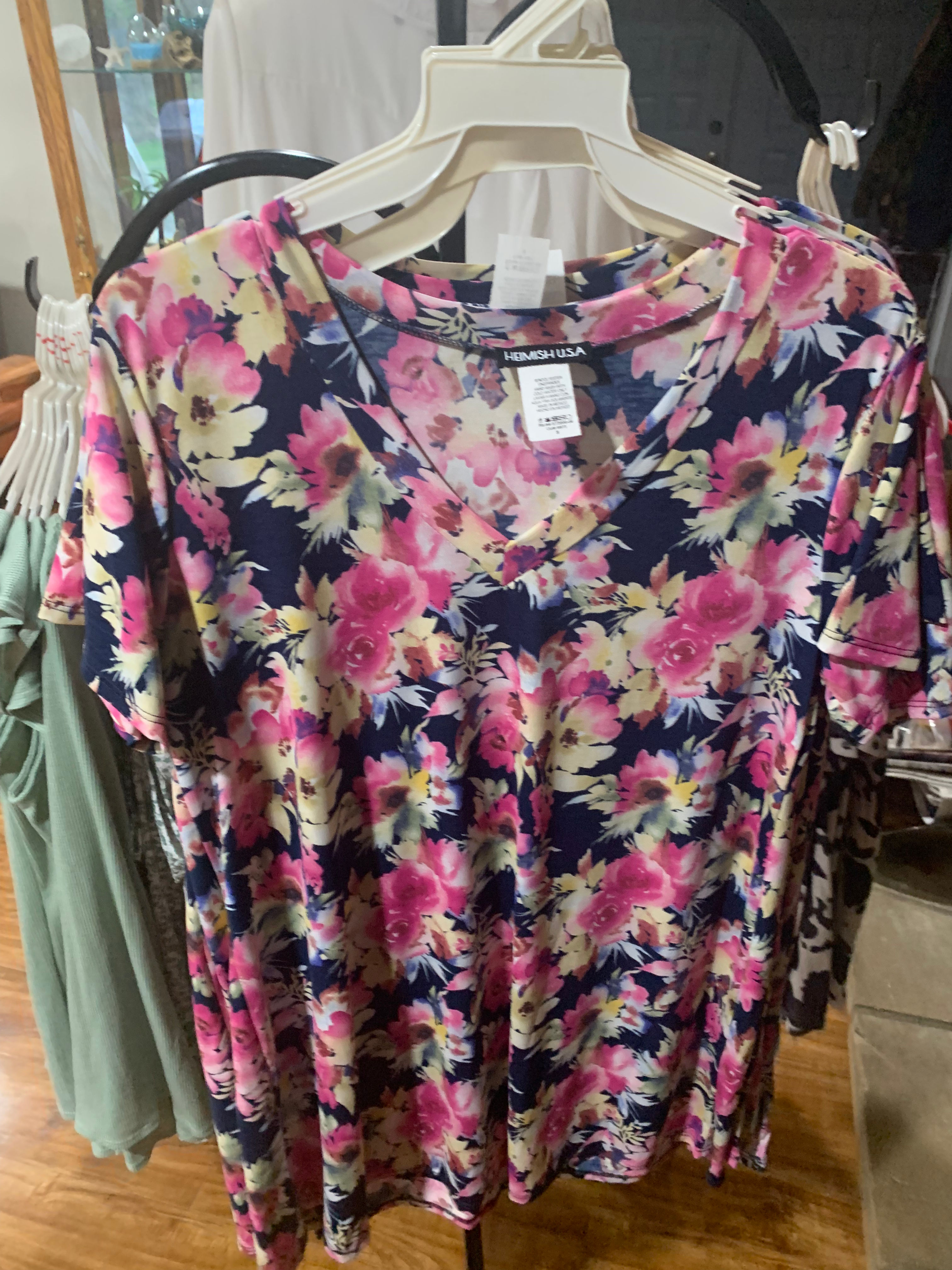 00324 - blue and pink floral blouse