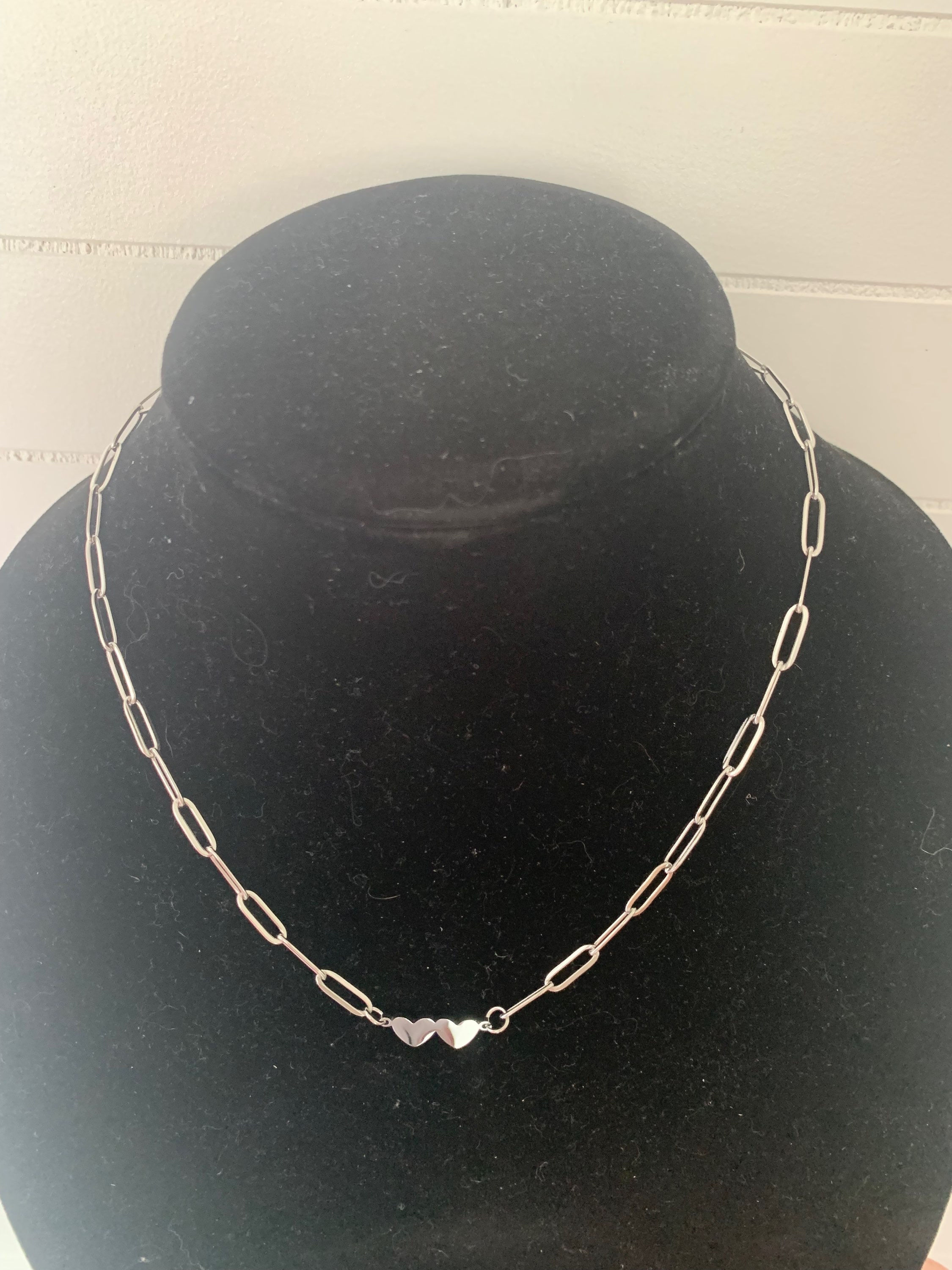 00170 - Stainless steel double heart necklace  18” + 2” extender