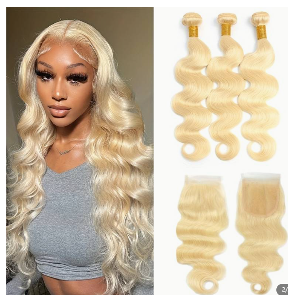 Thumbnail: 613 Blonde 6x6 HD Closure with 3 Bundles Grade 15A