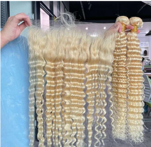 Deep Wave HD Lace Frontal 13x6 With 3 Grade 15A Bundles 613 Blonde ...