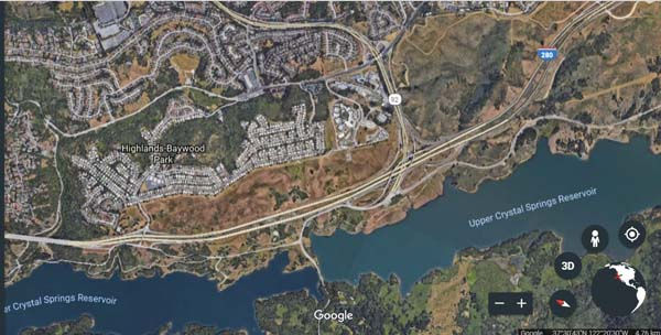 View of the area around Highway 280. Picture from Google Earth