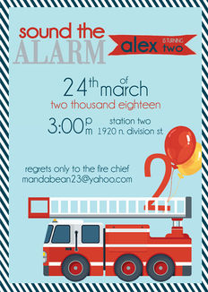 Fire truck, fire station, sound the alarm invitation