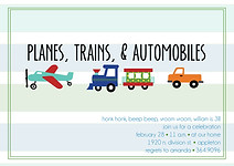 planes, trains, and automobiles, truck. little boy birthday invitation