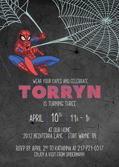 Spiderman, spiderwebs, chalkboard, slinging webs, invitation