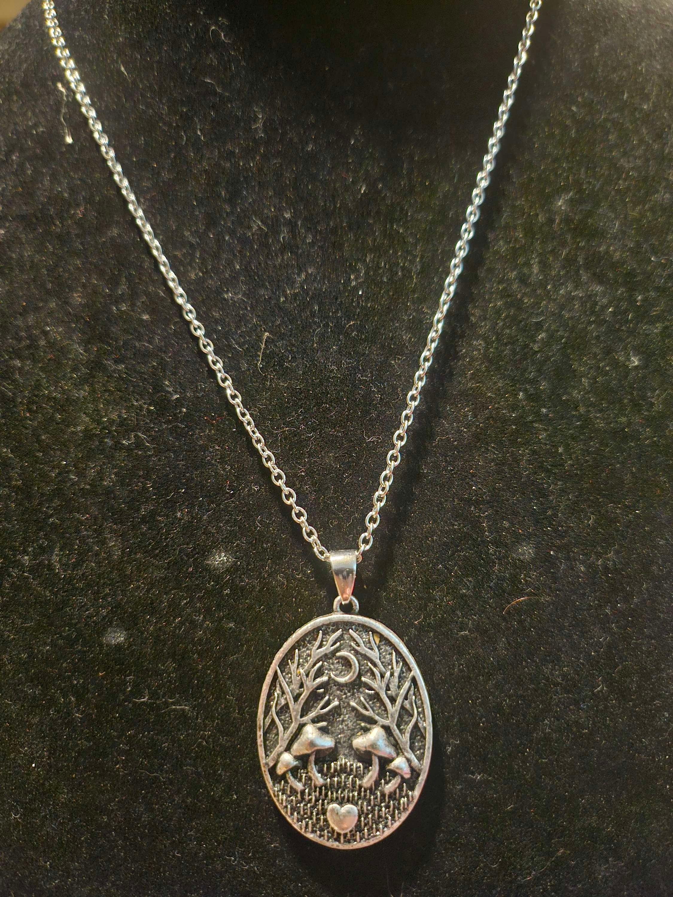 Bohemian Spiritual Earth, Moon and Mushrooms pendant 