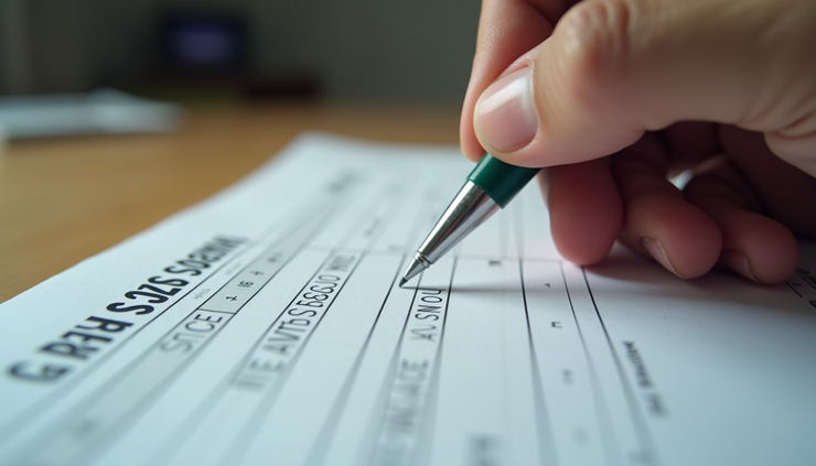 Close-up view of Indian census form being filled out