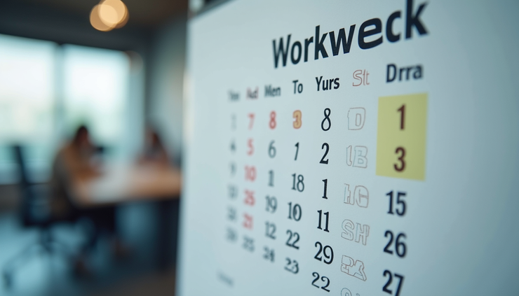 Close-up of a calendar showing a four-day workweek schedule with highlighted days off