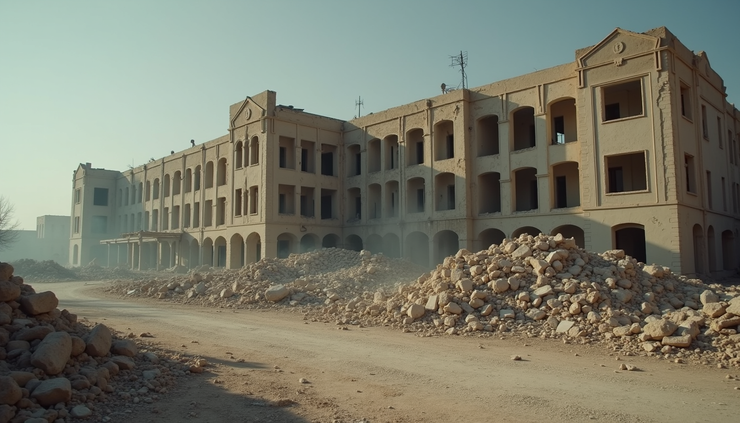 Close-up view of a destroyed hospital in Iran after airstrikes