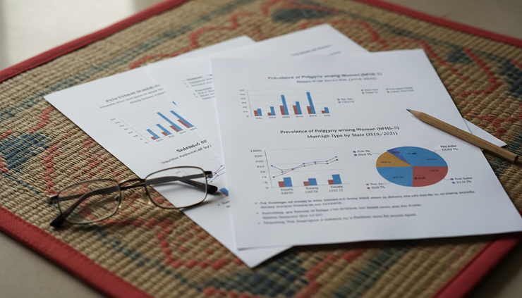 Close-up view of printed survey pages showing marriage data on a woven mat