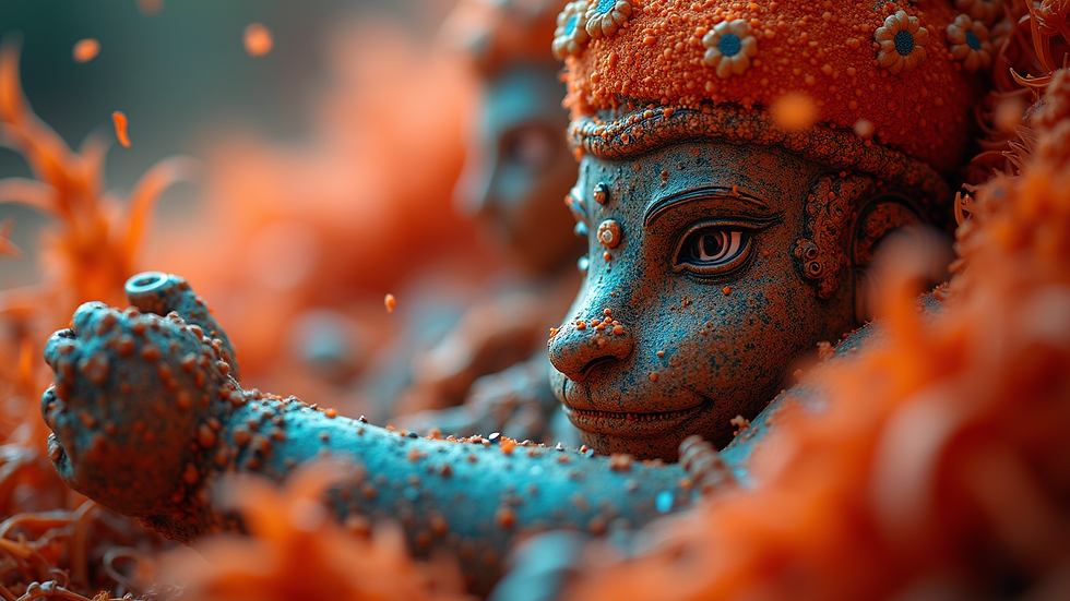 Close-up view of an AI-powered interactive Indian art installation