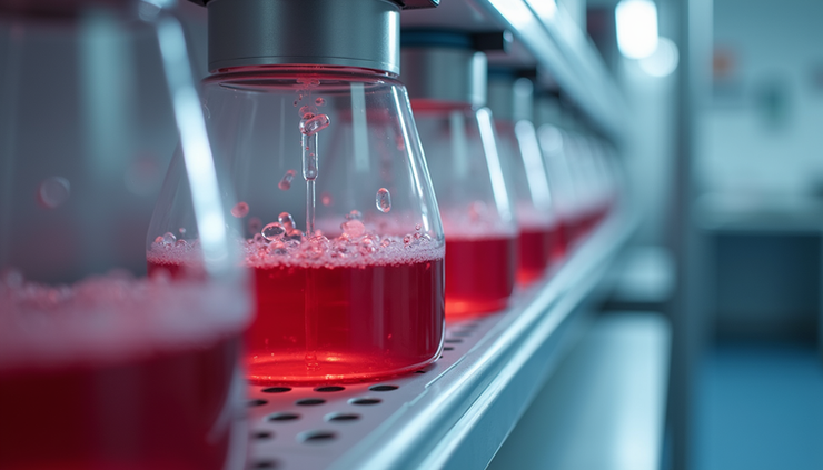 Eye-level view of a bioreactor used for growing synthetic red blood cells