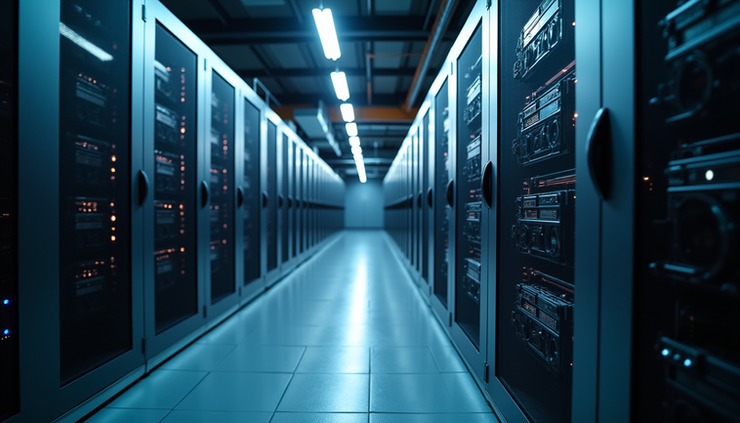 Eye-level view of a European data center with rows of GPU clusters