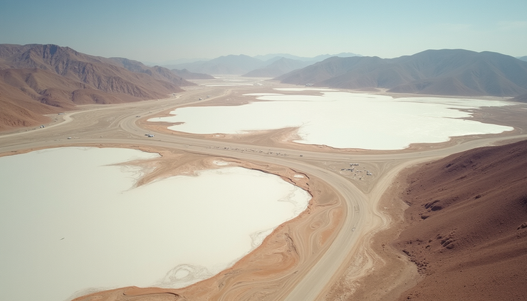 High angle view of vast salt flats in the Lithium Triangle region