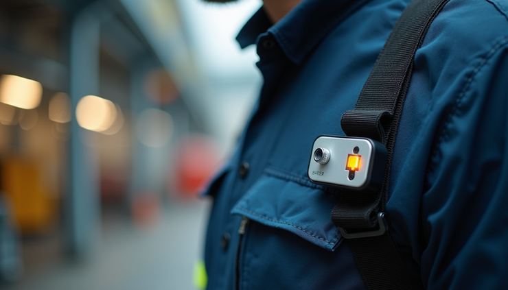 Close-up view of a smart wearable device designed for industrial safety