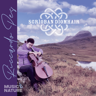 Riccardo Pes performing cello in the Scottish Highlands during the Mystic Trails project.