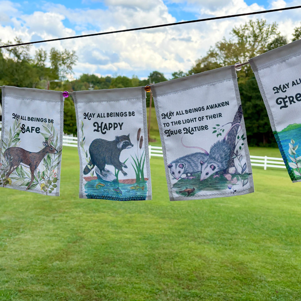 Wildlife prayer flags with Metta Prayer