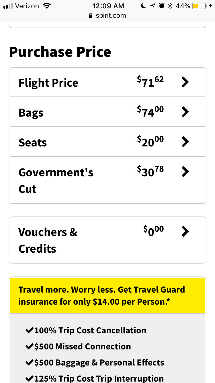 Quote price from Spirit