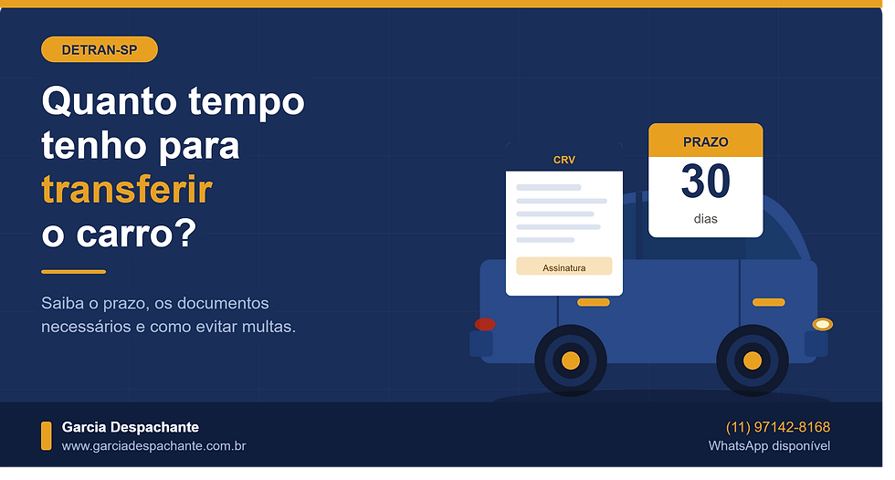 ocê acabou de comprar um carro usado e está se perguntando: quanto tempo tenho para fazer a transferência? Essa é uma das dúvidas mais comuns entre compradores de veículos em São Paulo — e a resposta é mais importante do que parece, porque o atraso pode custar caro.